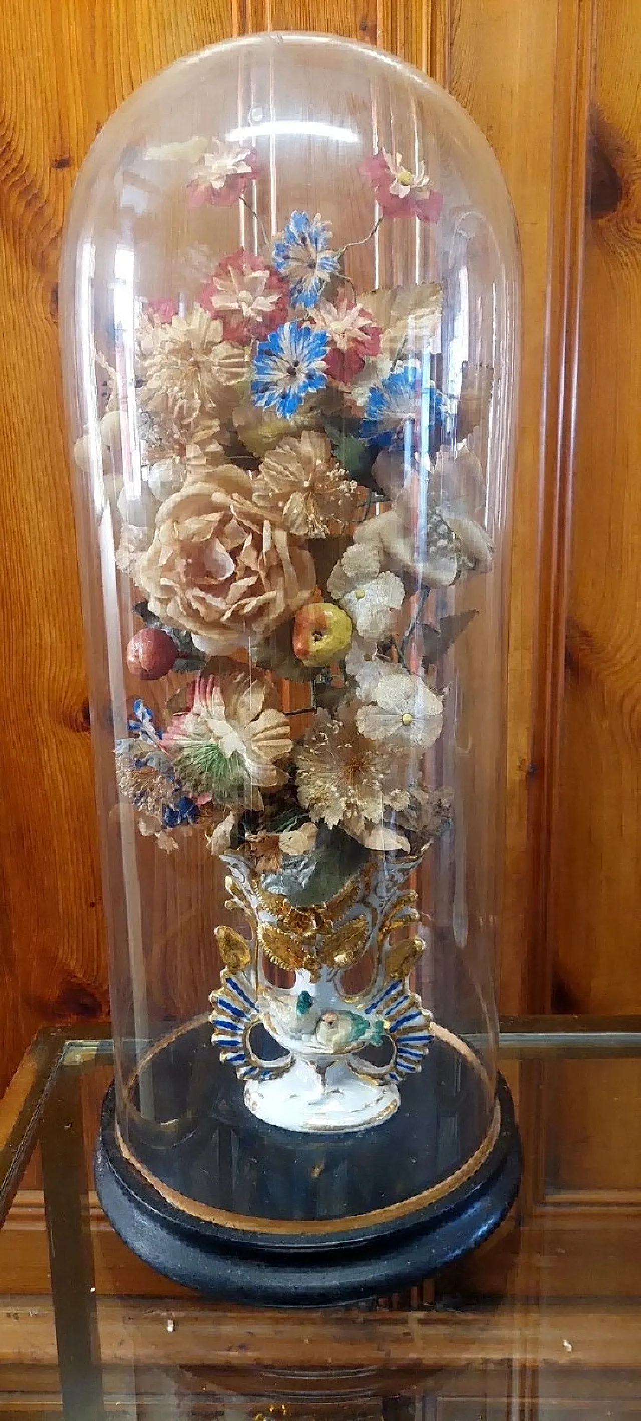 Blown glass cloche on a wooden base, 19th century 1