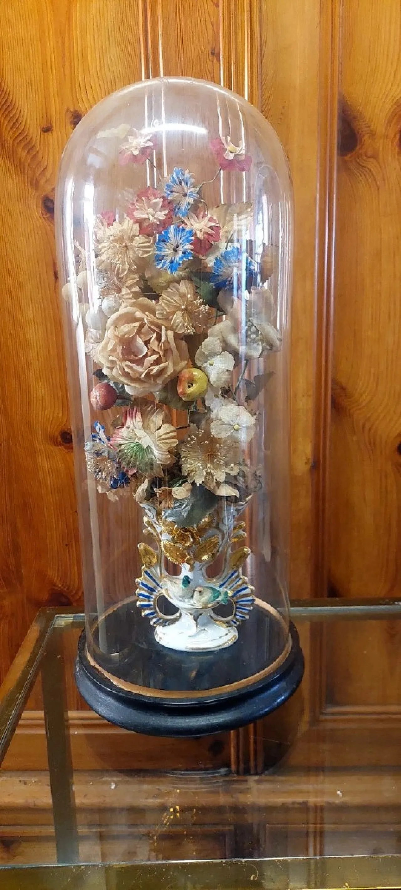 Blown glass cloche on a wooden base, 19th century 4