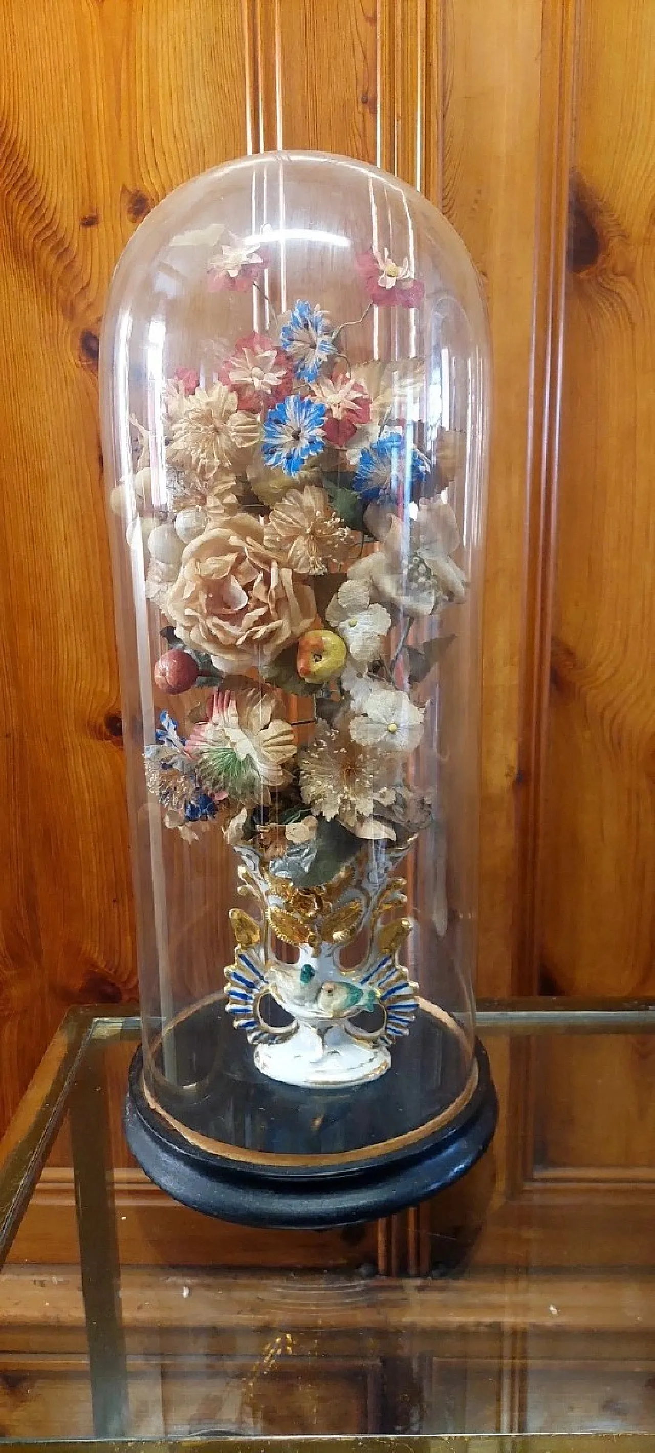 Blown glass cloche on a wooden base, 19th century 5