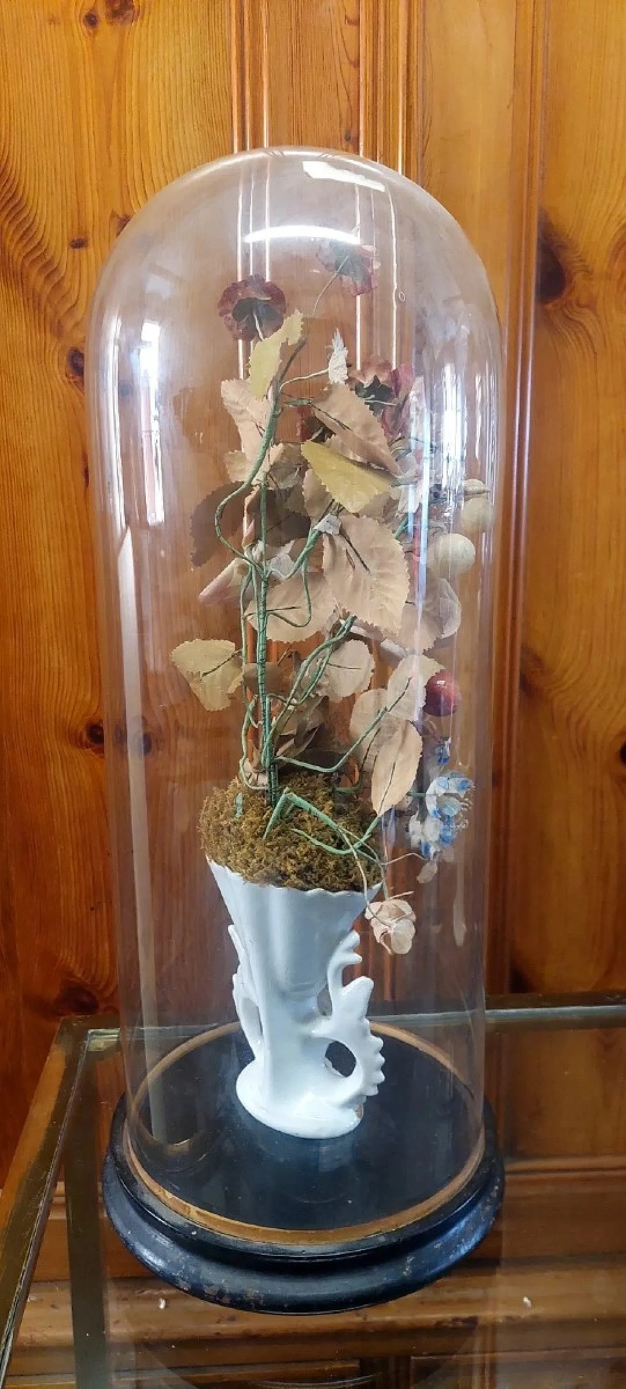 Blown glass cloche on a wooden base, 19th century 9