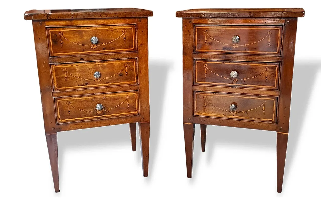 Pair of solid walnut Directory bedside tables, 19th century 1