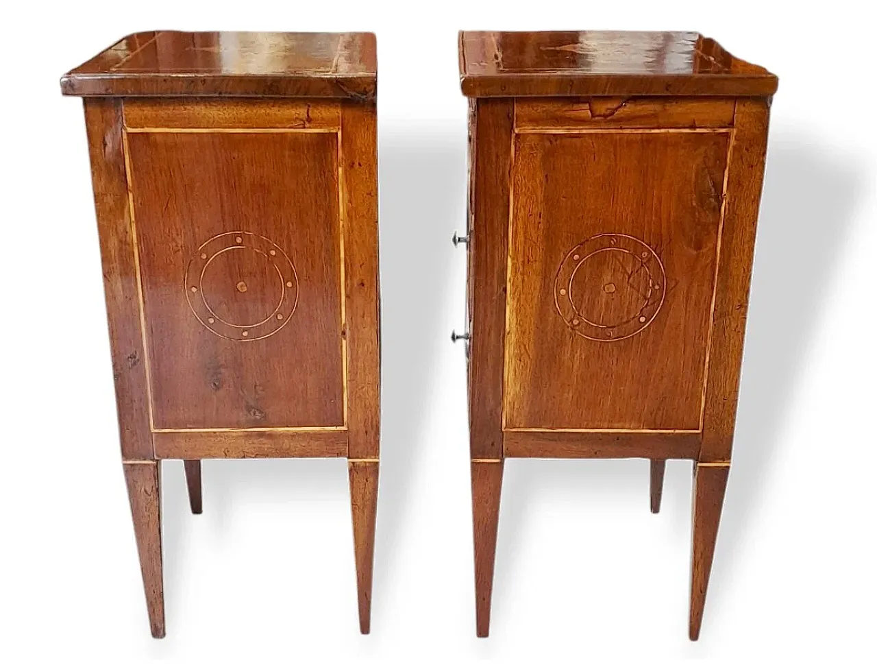 Pair of solid walnut Directory bedside tables, 19th century 2