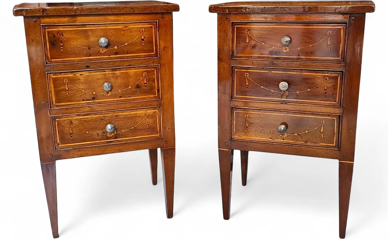 Pair of solid walnut Directory bedside tables, 19th century 10