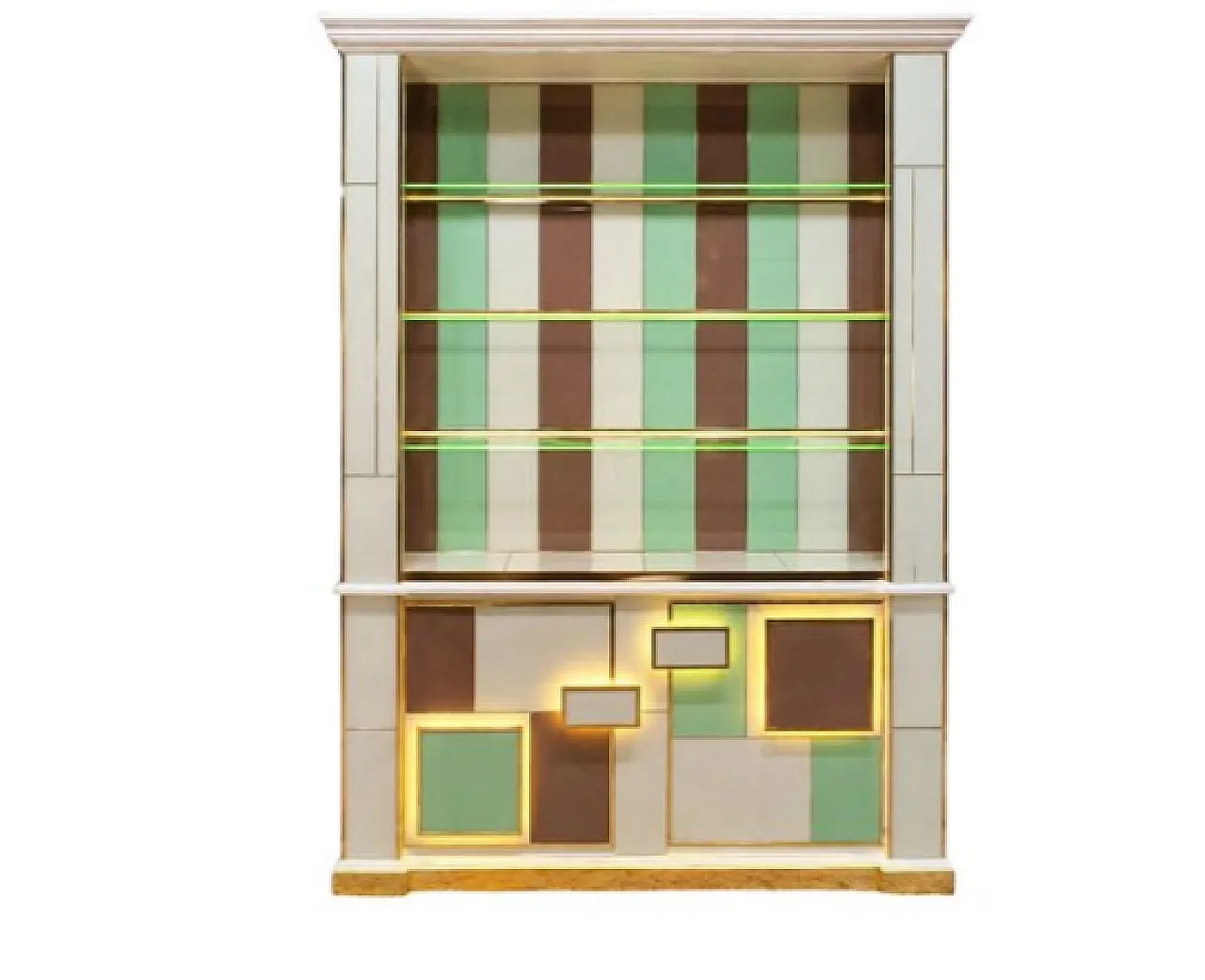 Illuminated glass and wood bookcase, 20th century 2