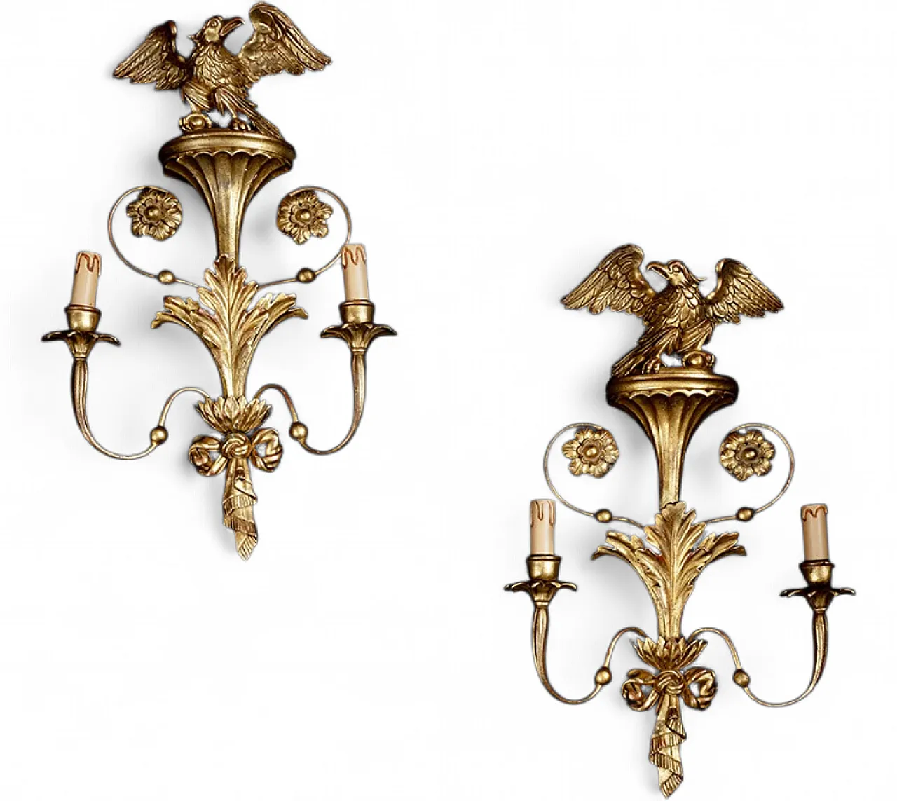 Pair of gilded and carved wooden appliques, 20th century 4