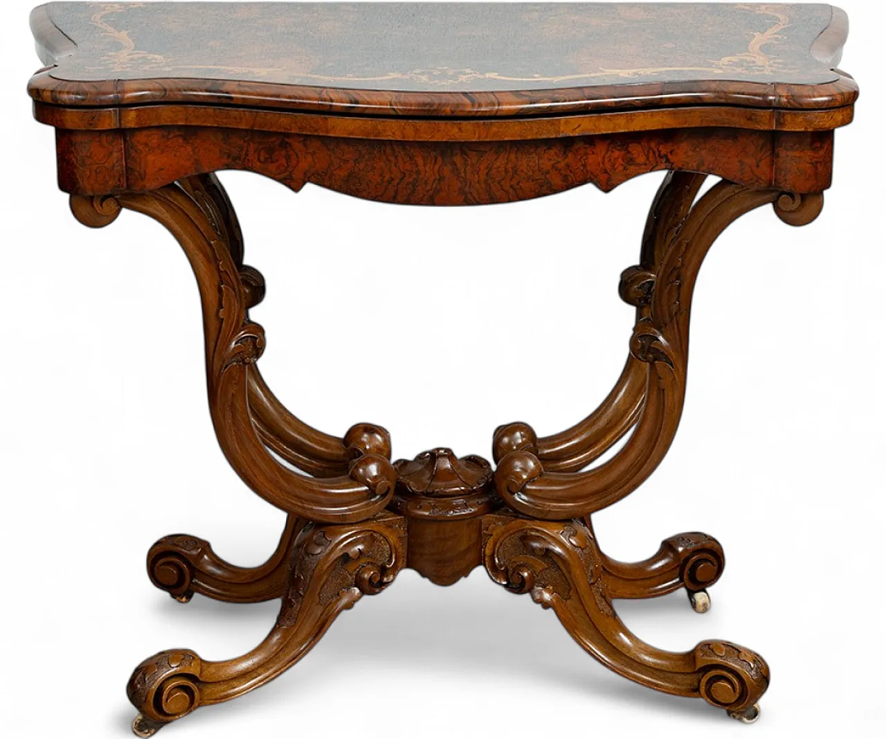 Victorian game table in walnut root, 19th century 6
