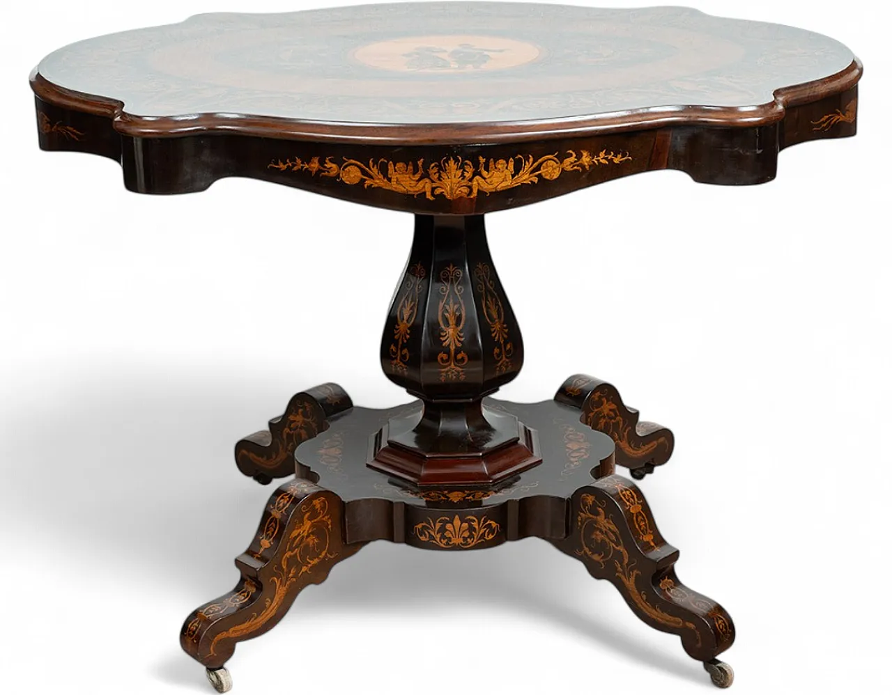 Freestanding coffee table in fine exotic woods, 19th century 8