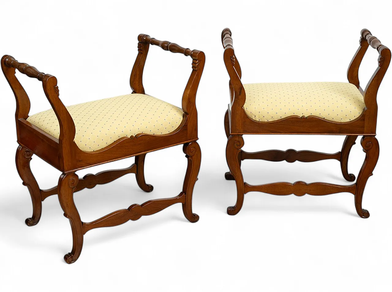 Pair of stools in solid walnut, 19th century 4