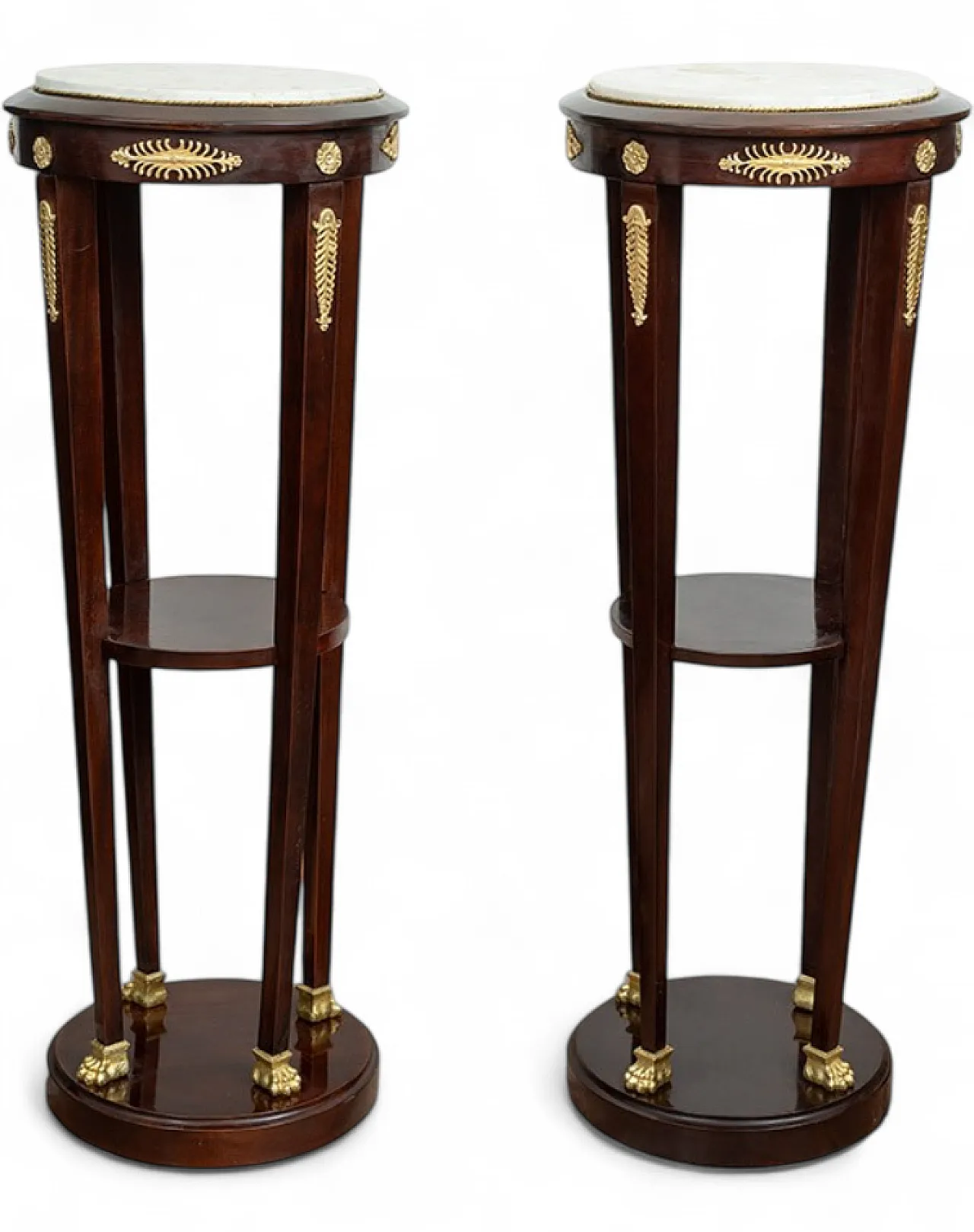 Pair of mahogany feather pedestals with plate, 19th century 6
