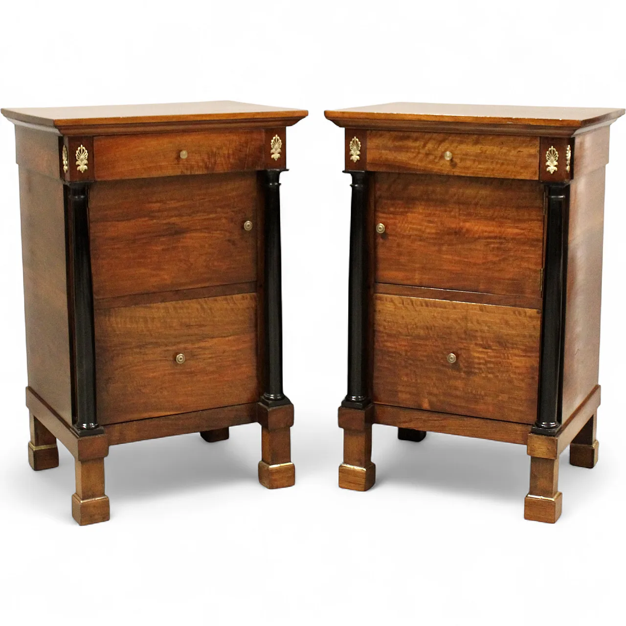 Pair of Empire bedside tables in walnut, 19th century 12