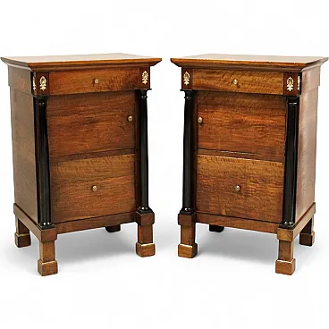 Pair of Empire bedside tables in walnut, 19th century