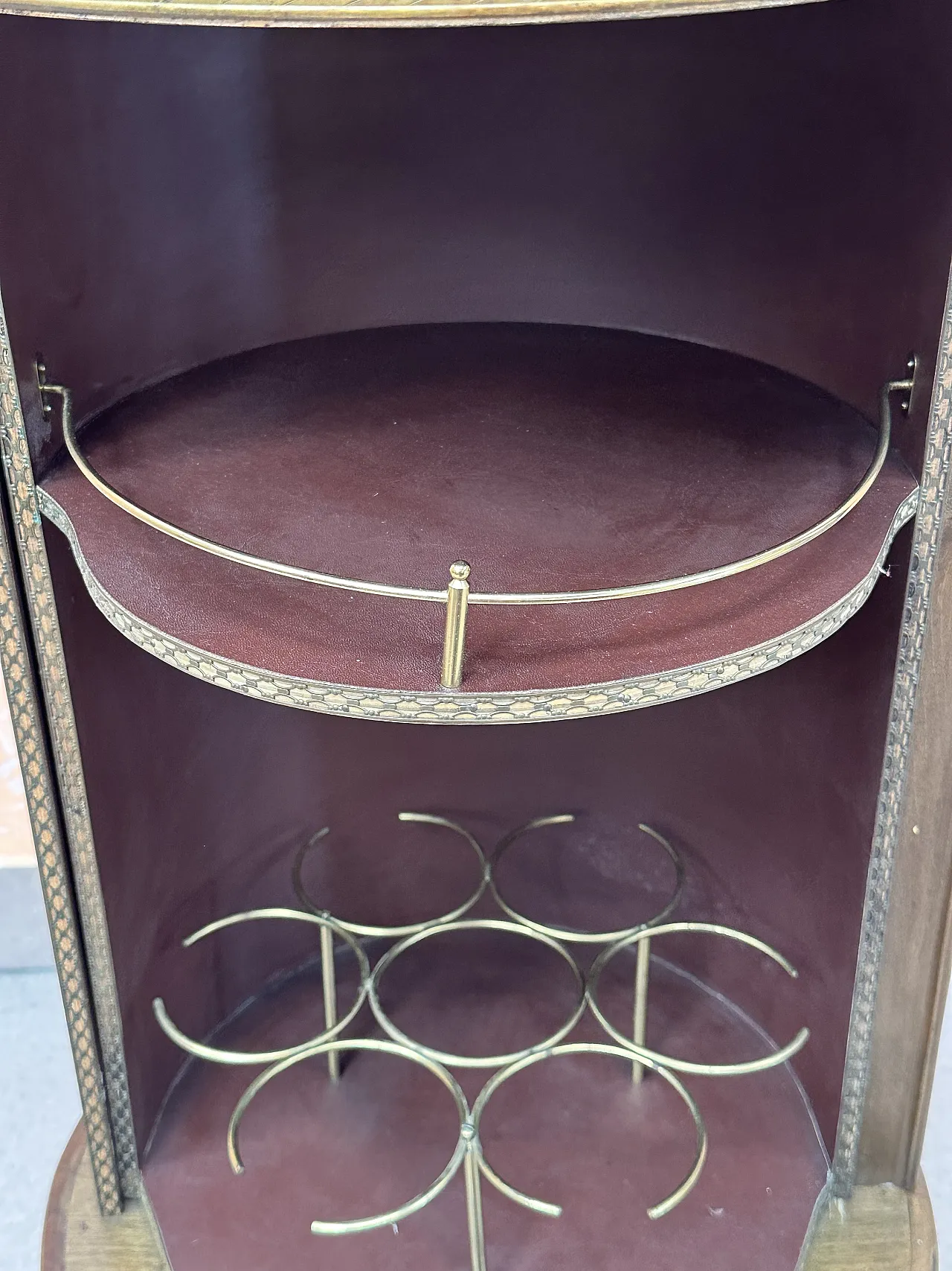 Bar Cart a Cilindro, porta scorrevole, mogano e ottone, Italia,anni’50 5