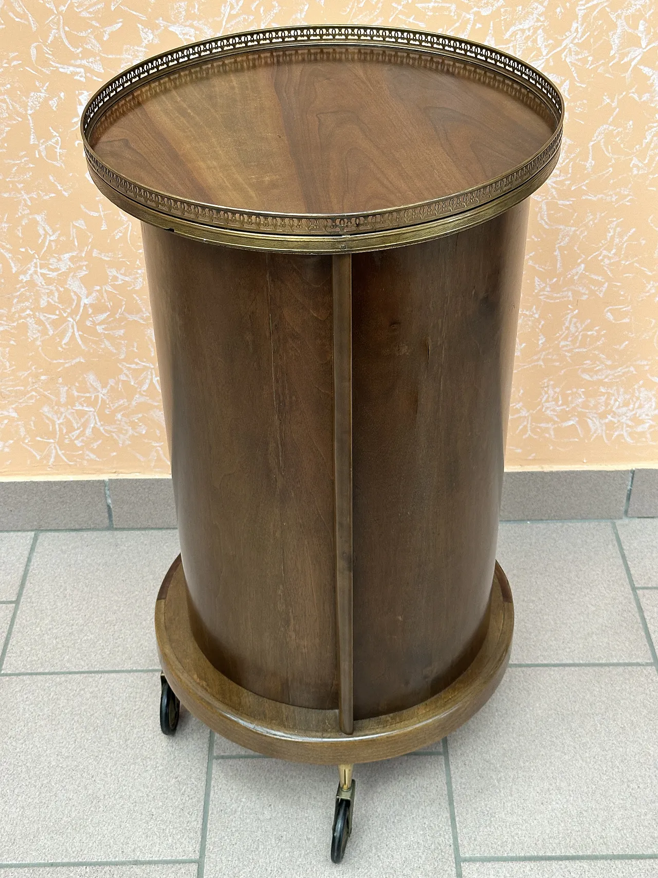 Bar Cart a Cilindro, porta scorrevole, mogano e ottone, Italia,anni’50 12