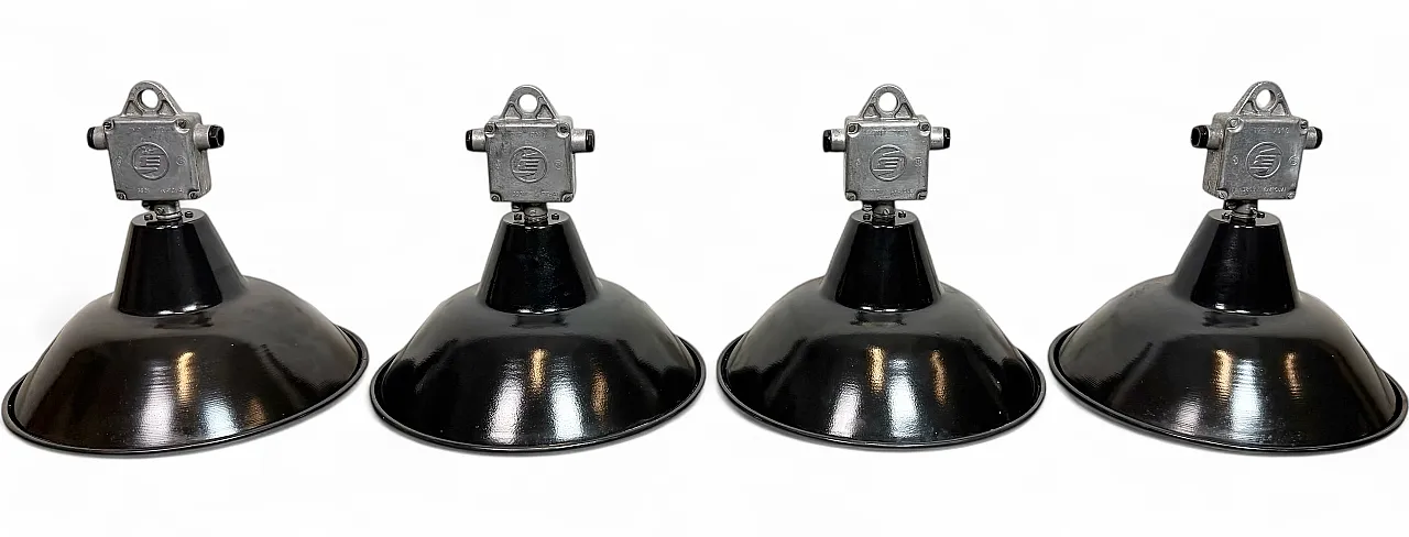 Set of 4 Industrial Black Enamel Pendant Lamps from Elektrosvit, 1960s 23