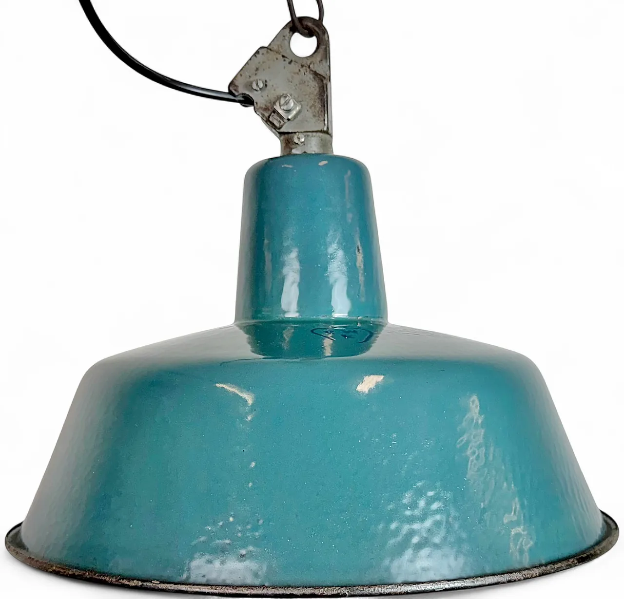 Lampada industriale da fabbrica smaltata a petrolio con piano in ghisa, anni '60 20