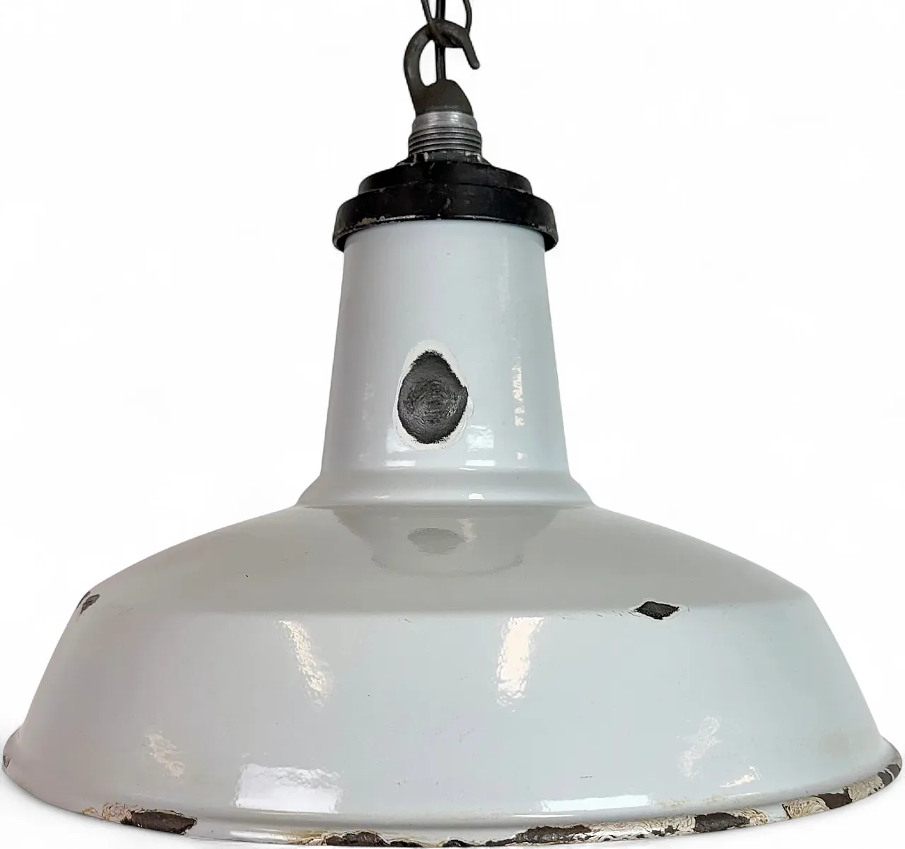 Lampada a sospensione industriale di fabbrica in smalto grigio, anni '60 17