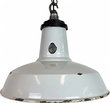 Lampada a sospensione industriale di fabbrica in smalto grigio, anni '60