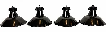 Set di 4 lampade industriali da fabbrica in smalto nero con piano in ghisa, 195