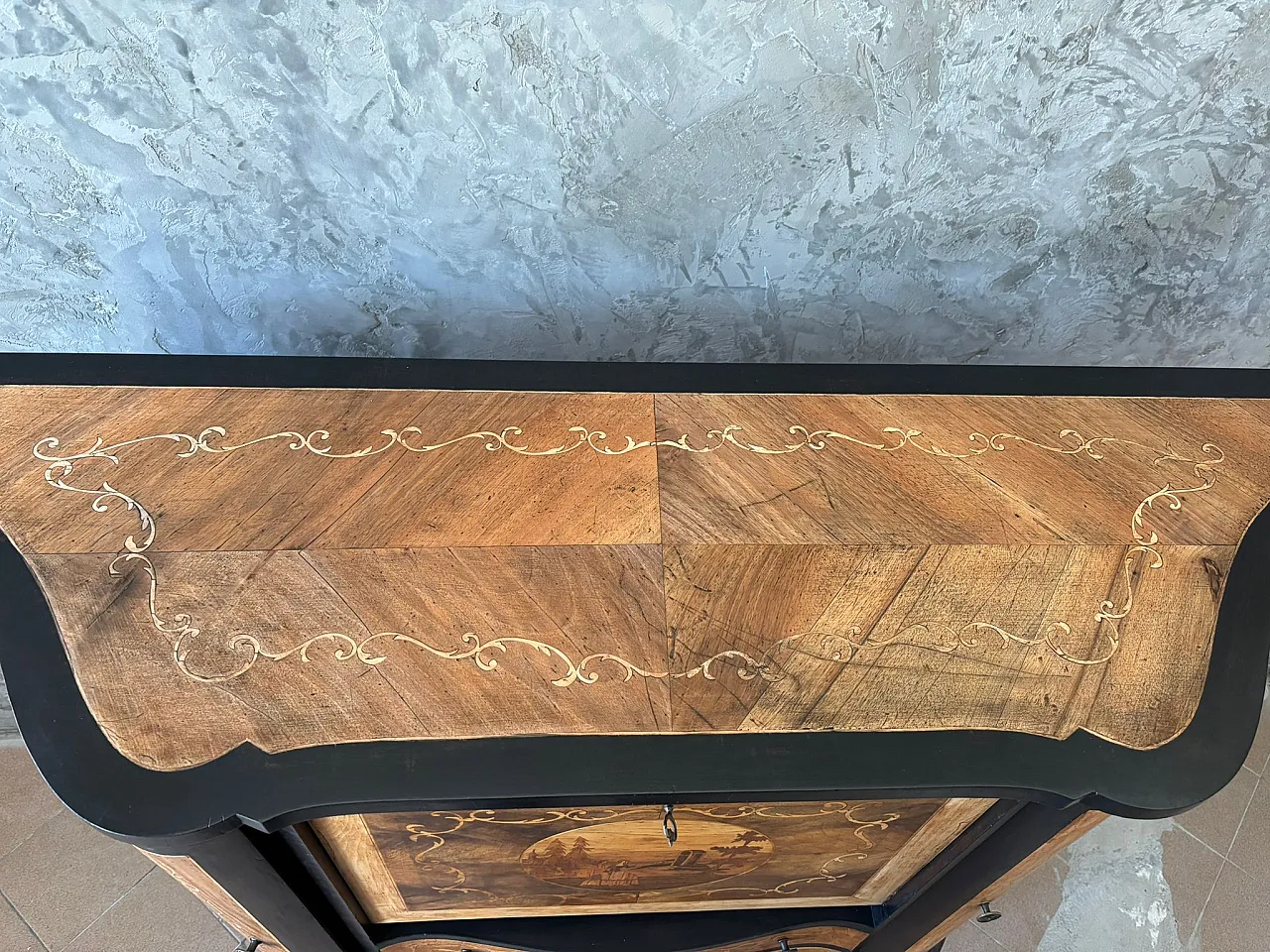 Mobile bar credenza con intarsi e profili stile Luigi Filippo anni '50 4