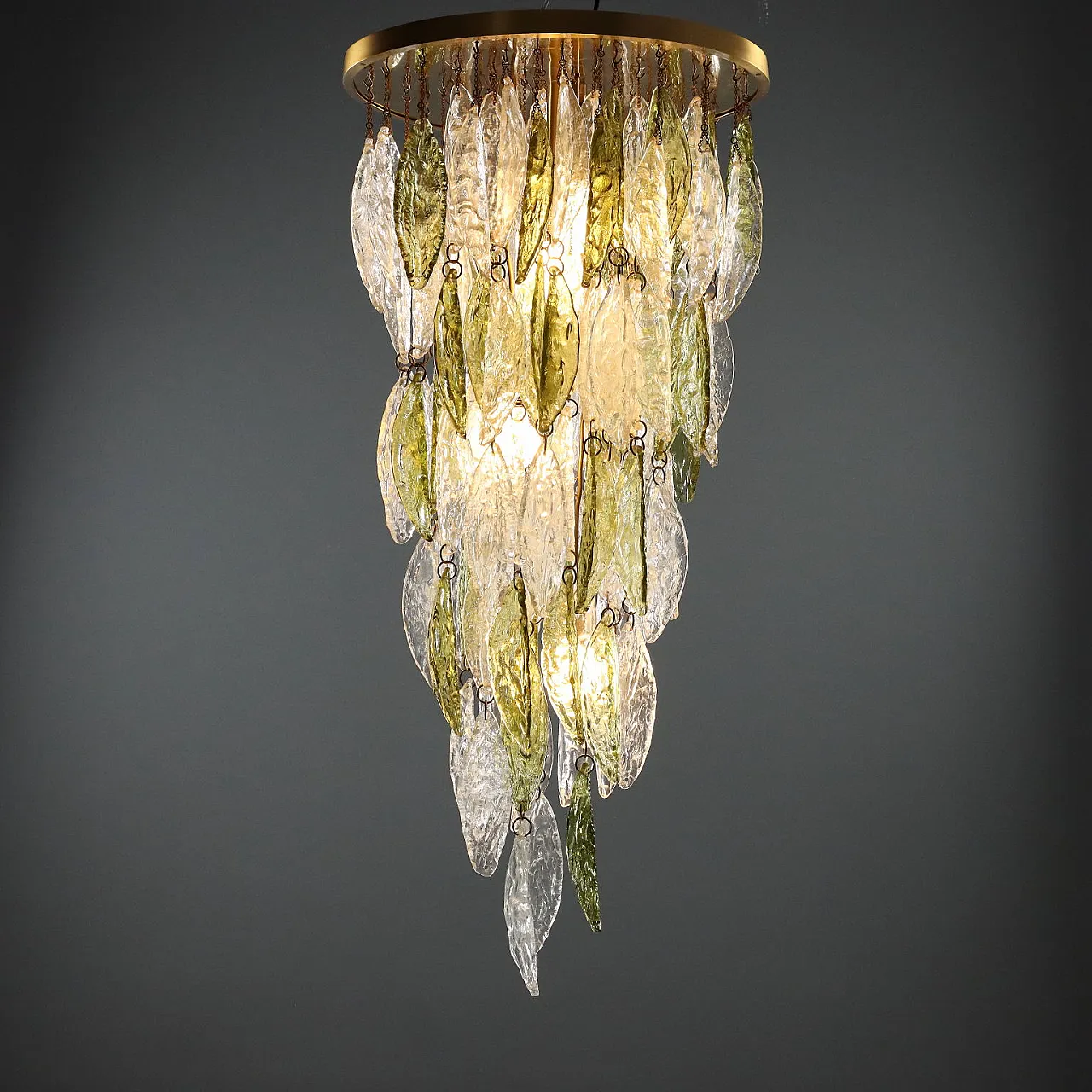 Lampadario con foglie in vetro, '900 1
