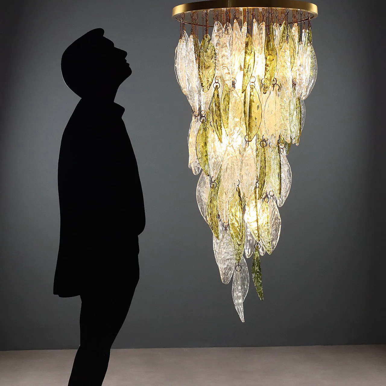 Lampadario con foglie in vetro, '900 2