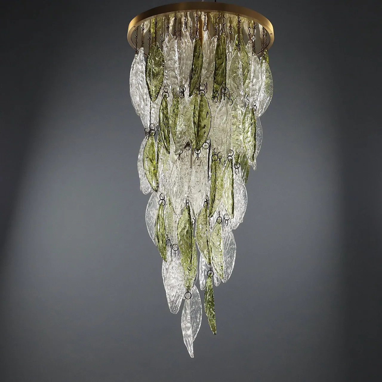 Lampadario con foglie in vetro, '900 3