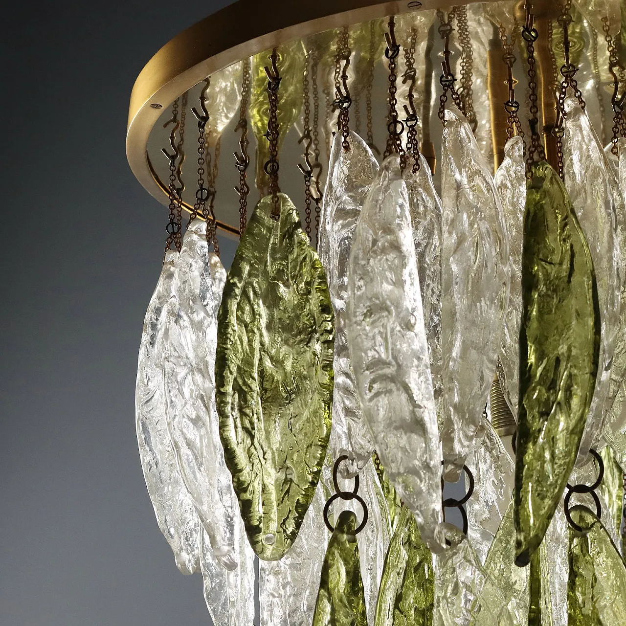 Lampadario con foglie in vetro, '900 4