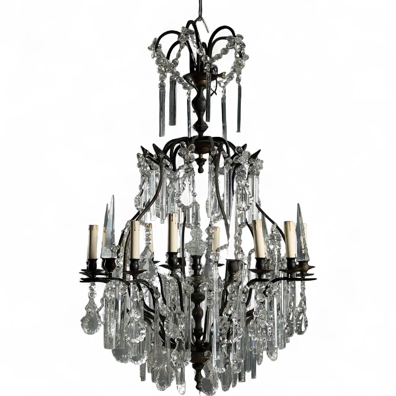 Lampadario in metallo e vetro, '900 10