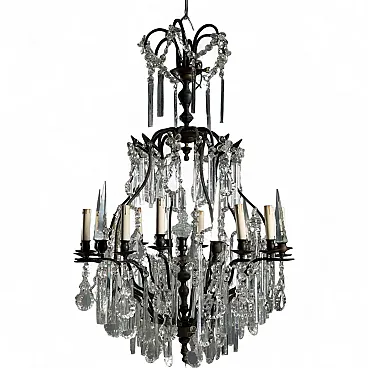 Lampadario in metallo e vetro, '900
