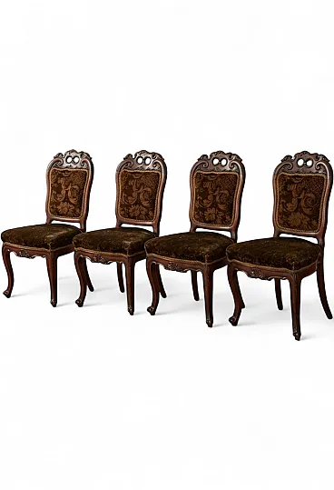 4 velvet chairs in the Louis XV style, 1960s