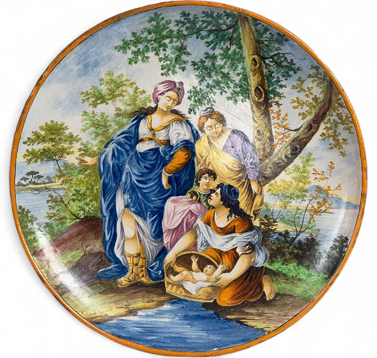 Polychrome majolica parade plate depicting Moses saved, 19th century 4
