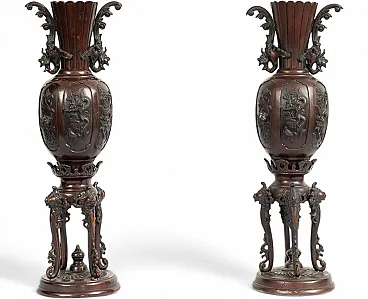 Pair of Chinese patinated bronze vases, late 19th century