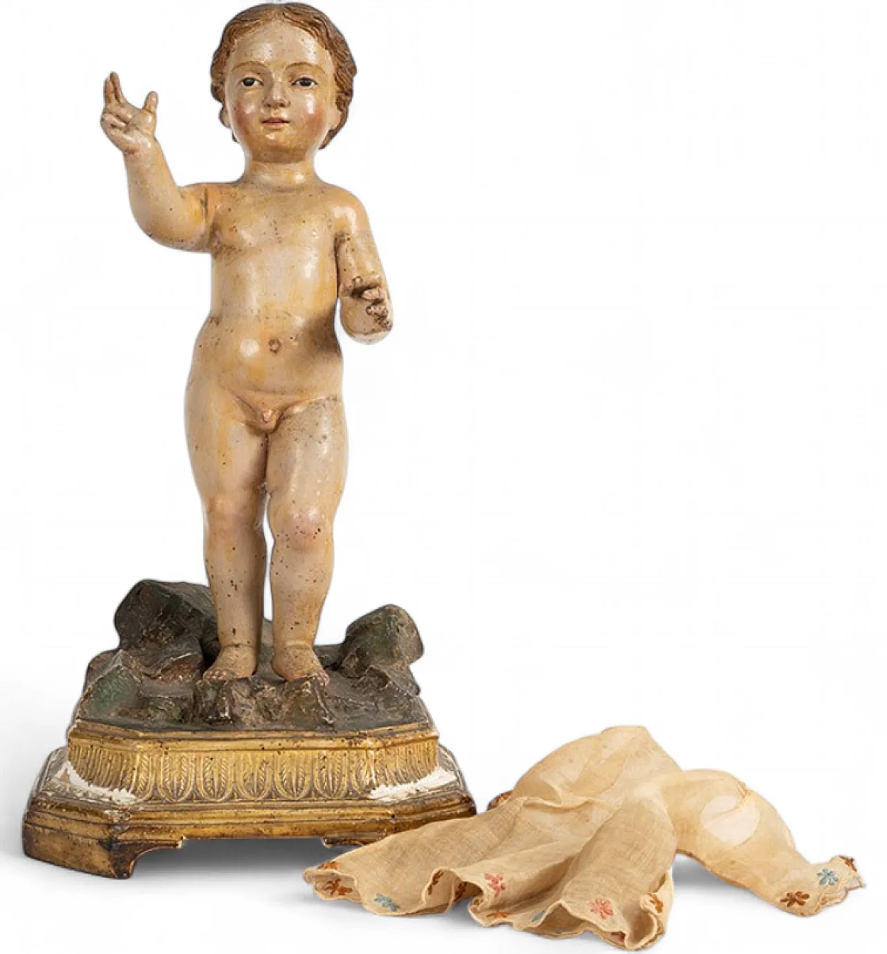 Sculpture in polychrome wood depicting a blessing child, 18th century 5