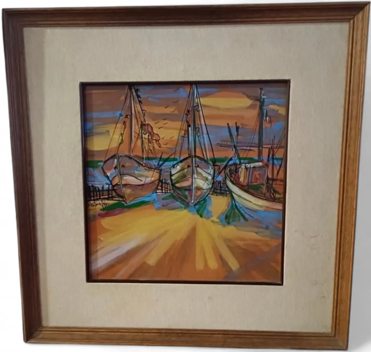 Marina with Boats at Sunset, eramic panel, 20th century 8