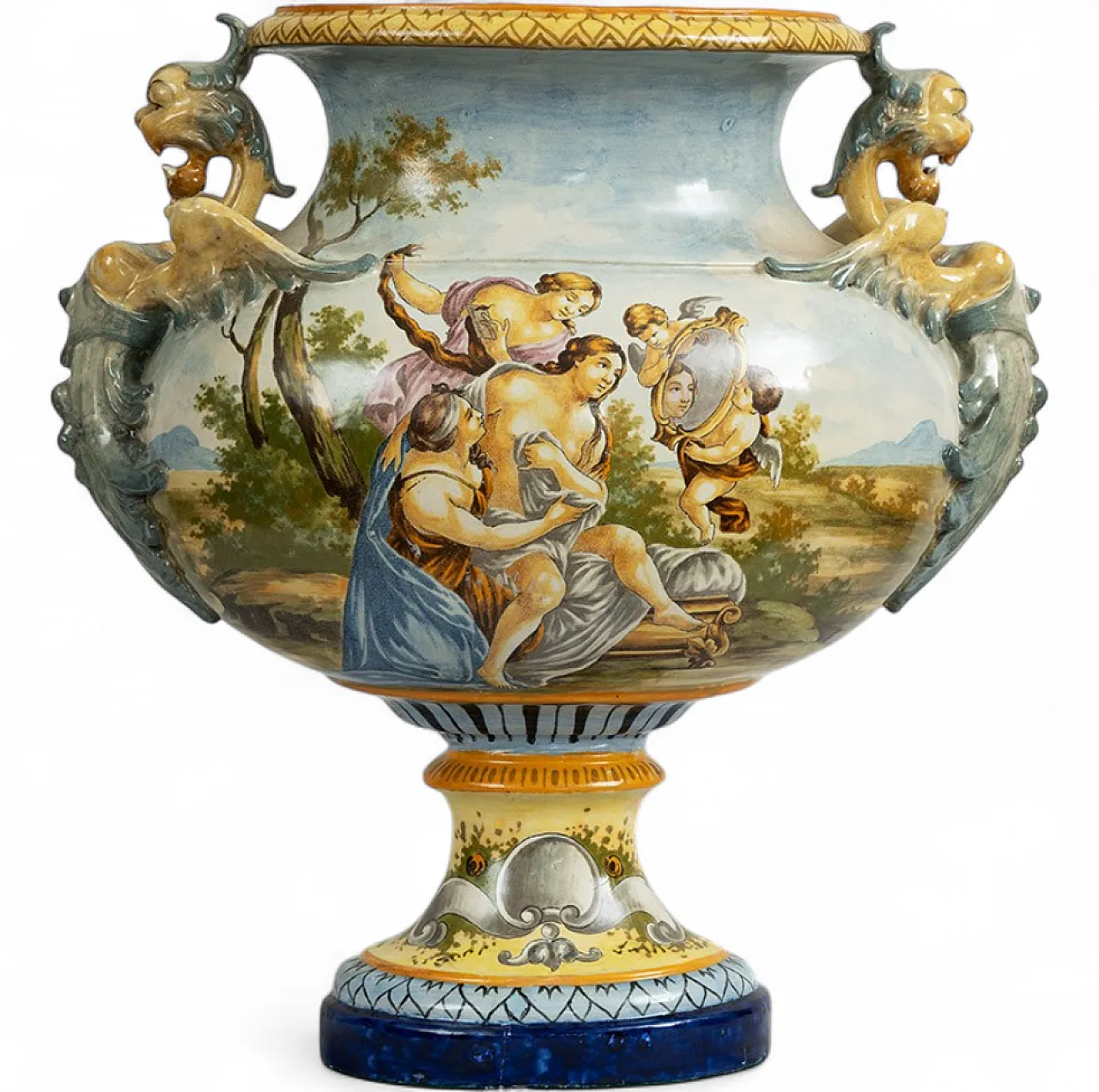 Glazed majolica centerpiece with mythological scenes, 19th century 8