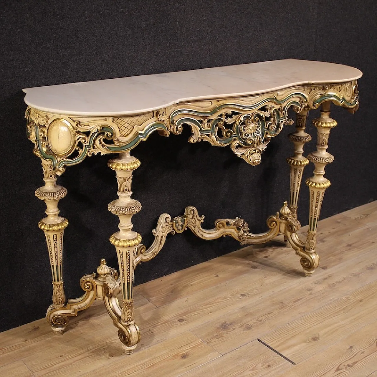 Italian lacquered and gilded console in 20th century eclectic style 1