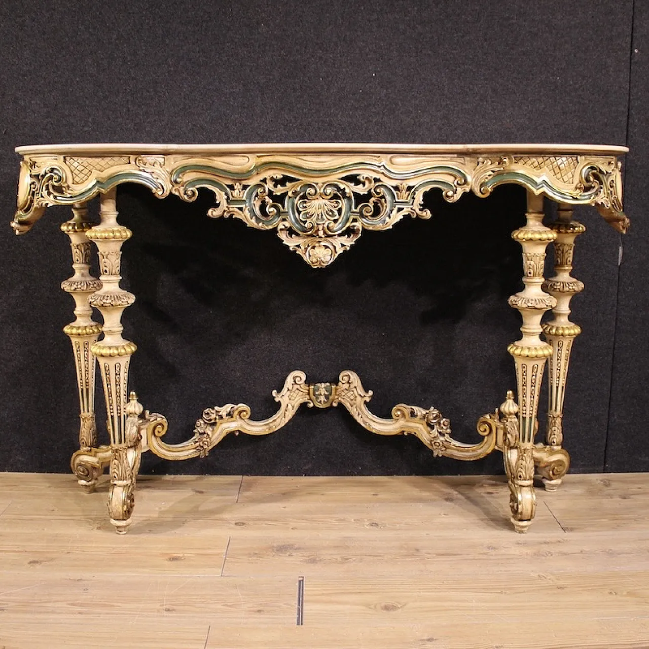 Italian lacquered and gilded console in 20th century eclectic style 2