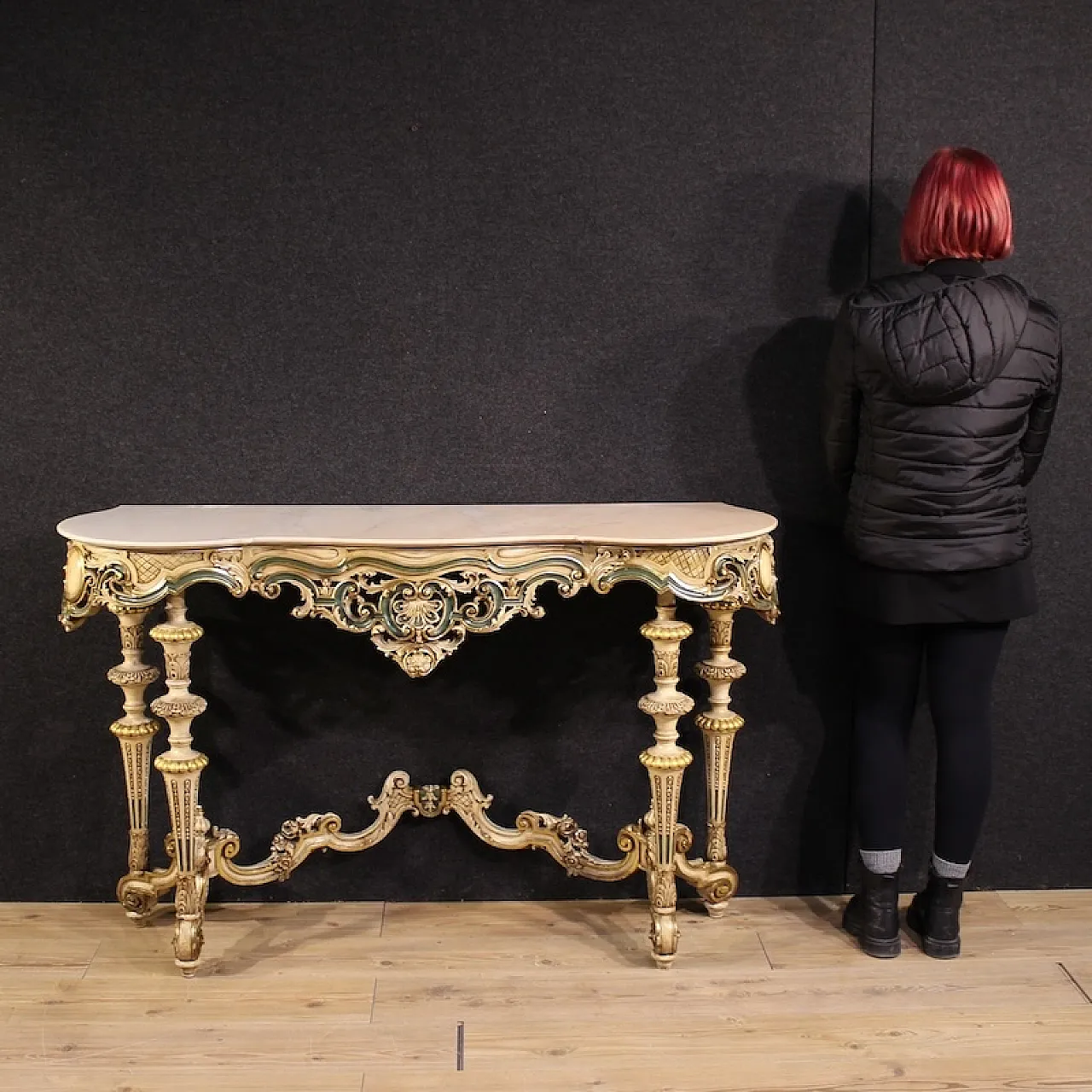 Italian lacquered and gilded console in 20th century eclectic style 3