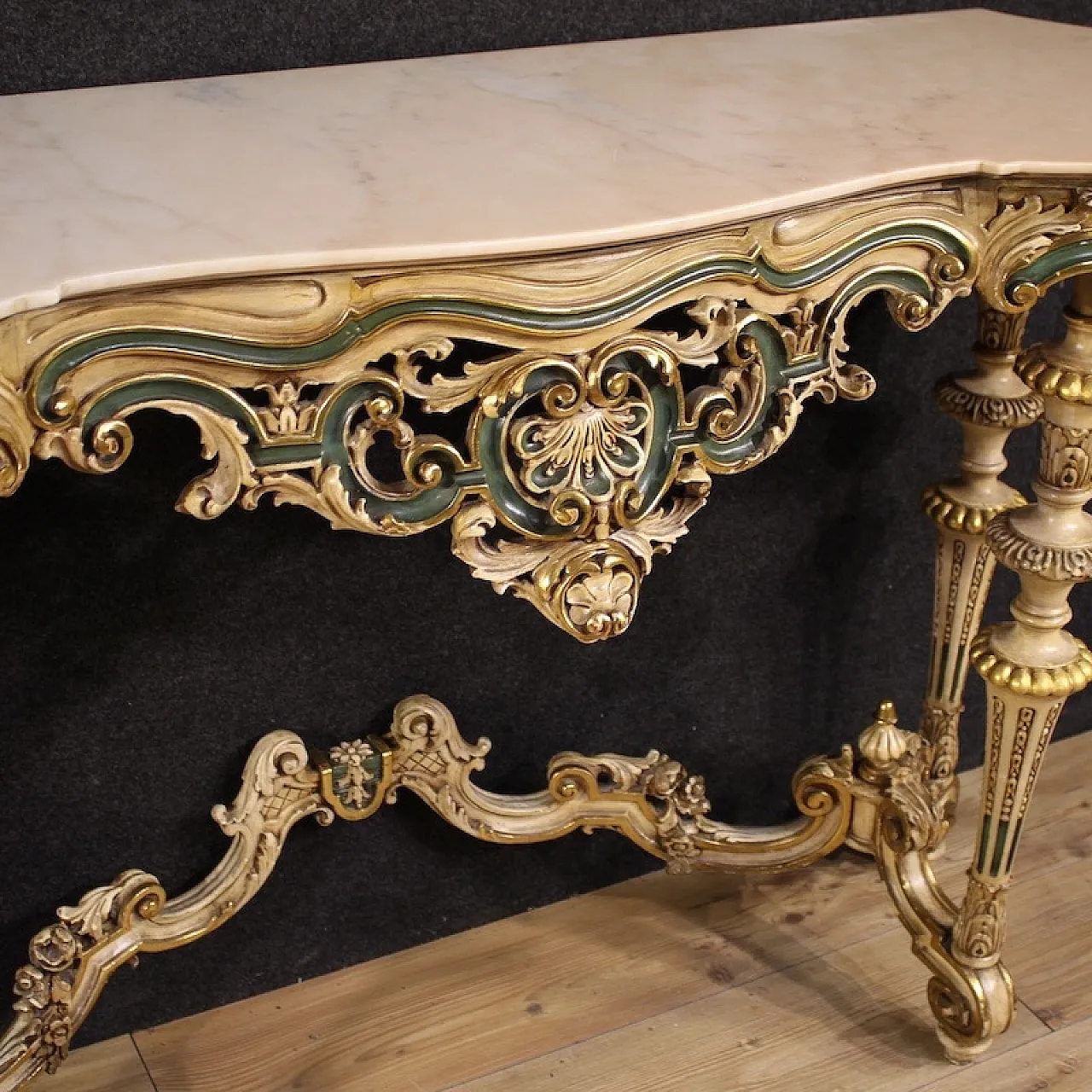 Italian lacquered and gilded console in 20th century eclectic style 4