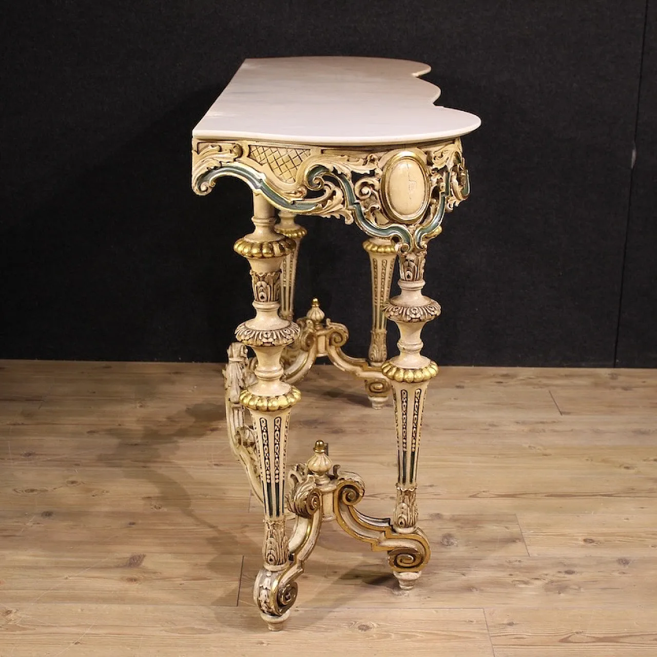 Italian lacquered and gilded console in 20th century eclectic style 5