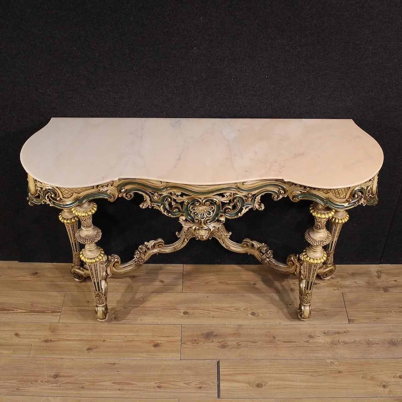 Italian lacquered and gilded console in 20th century eclectic style 9