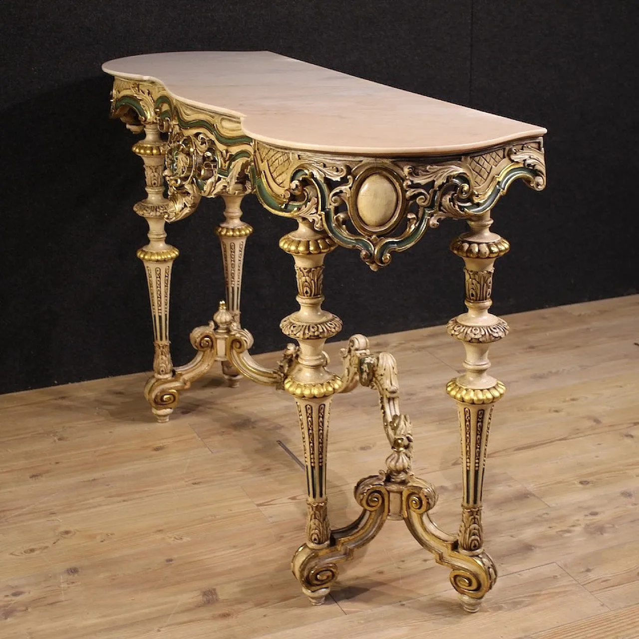 Italian lacquered and gilded console in 20th century eclectic style 10