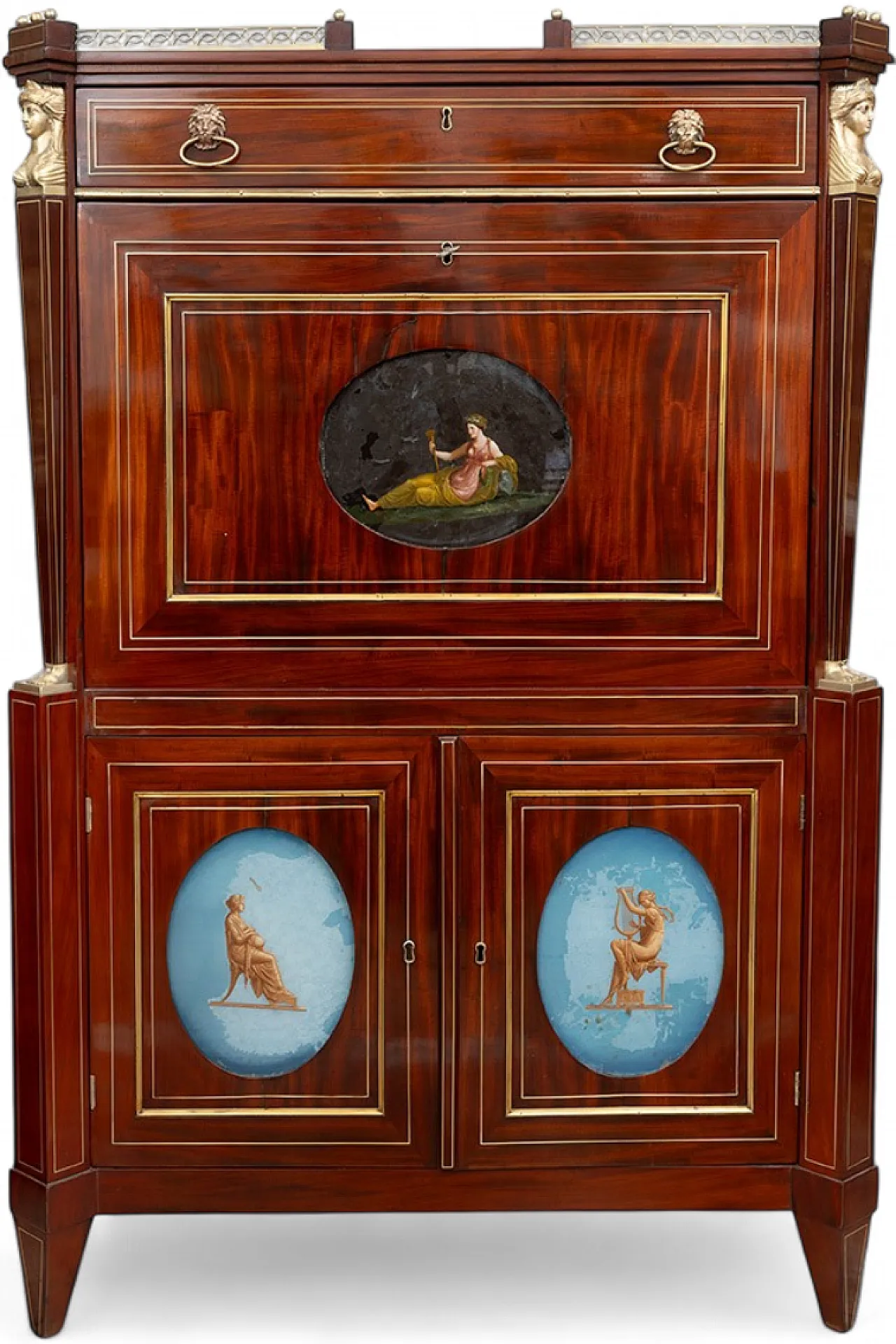 Mahogany feather secretaire with inserts, 19th century 8