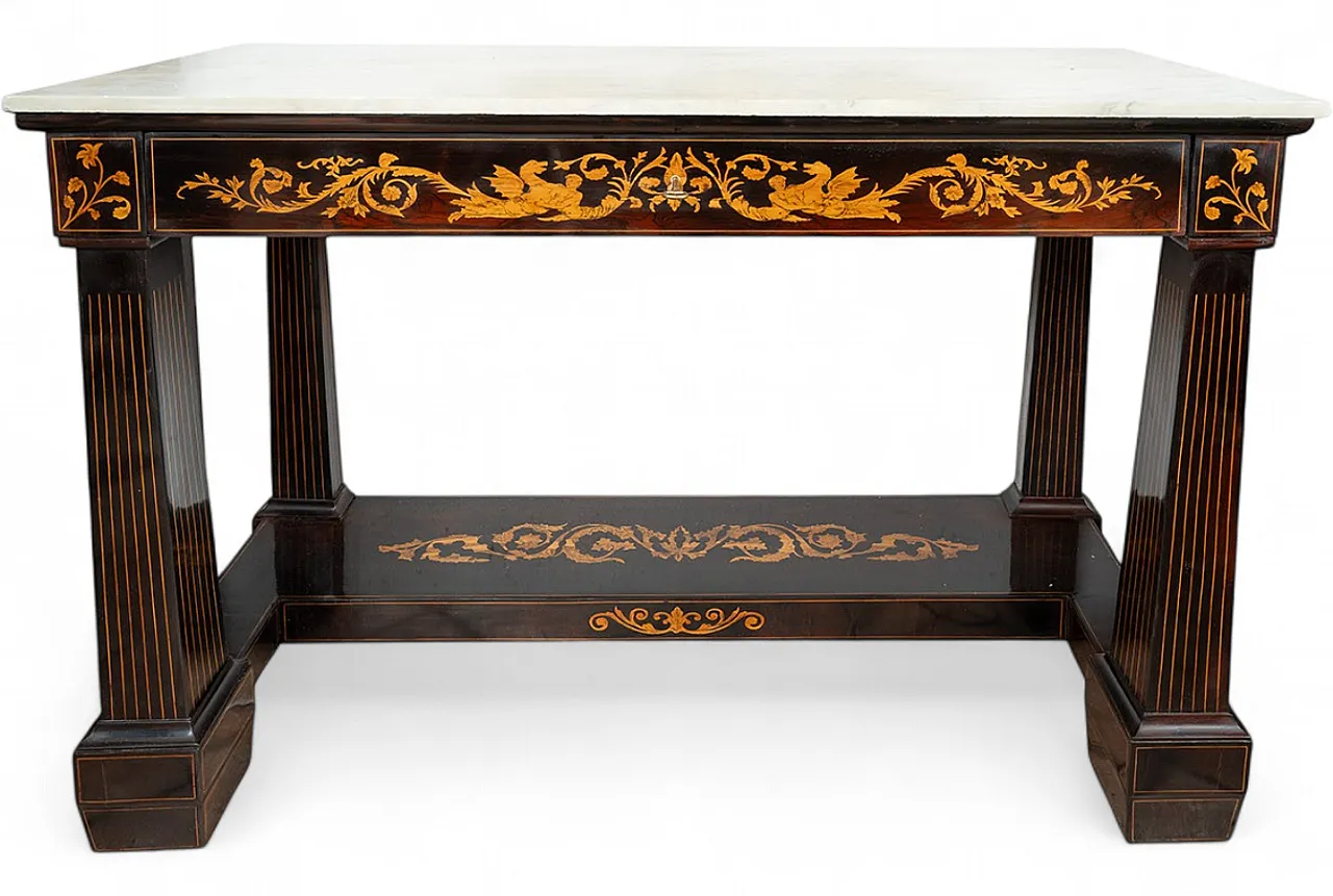 Sicilian console in precious exotic woods, 19th century 6
