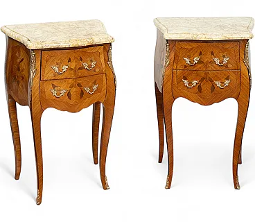 Pair of bedside tables in fine exotic woods, 20th century