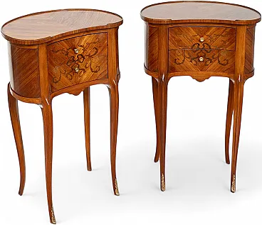 Pair of bedside tables in precious exotic woods, early 20th century