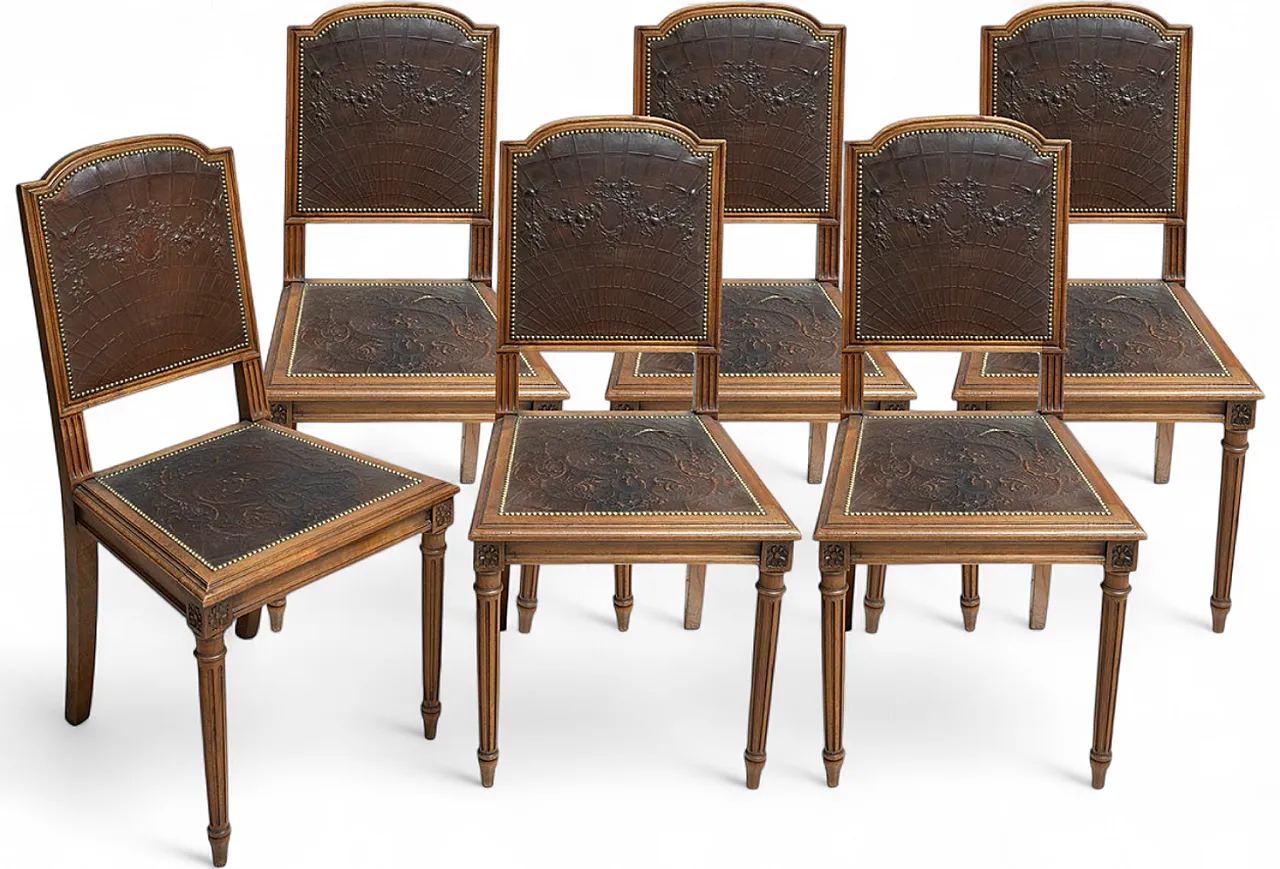 6 Napoleon III chairs in solid walnut, 19th century 4