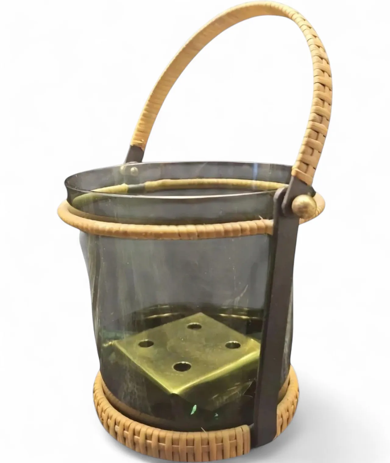 Dark glass ice bucket with brass frame, mid-20th century 7