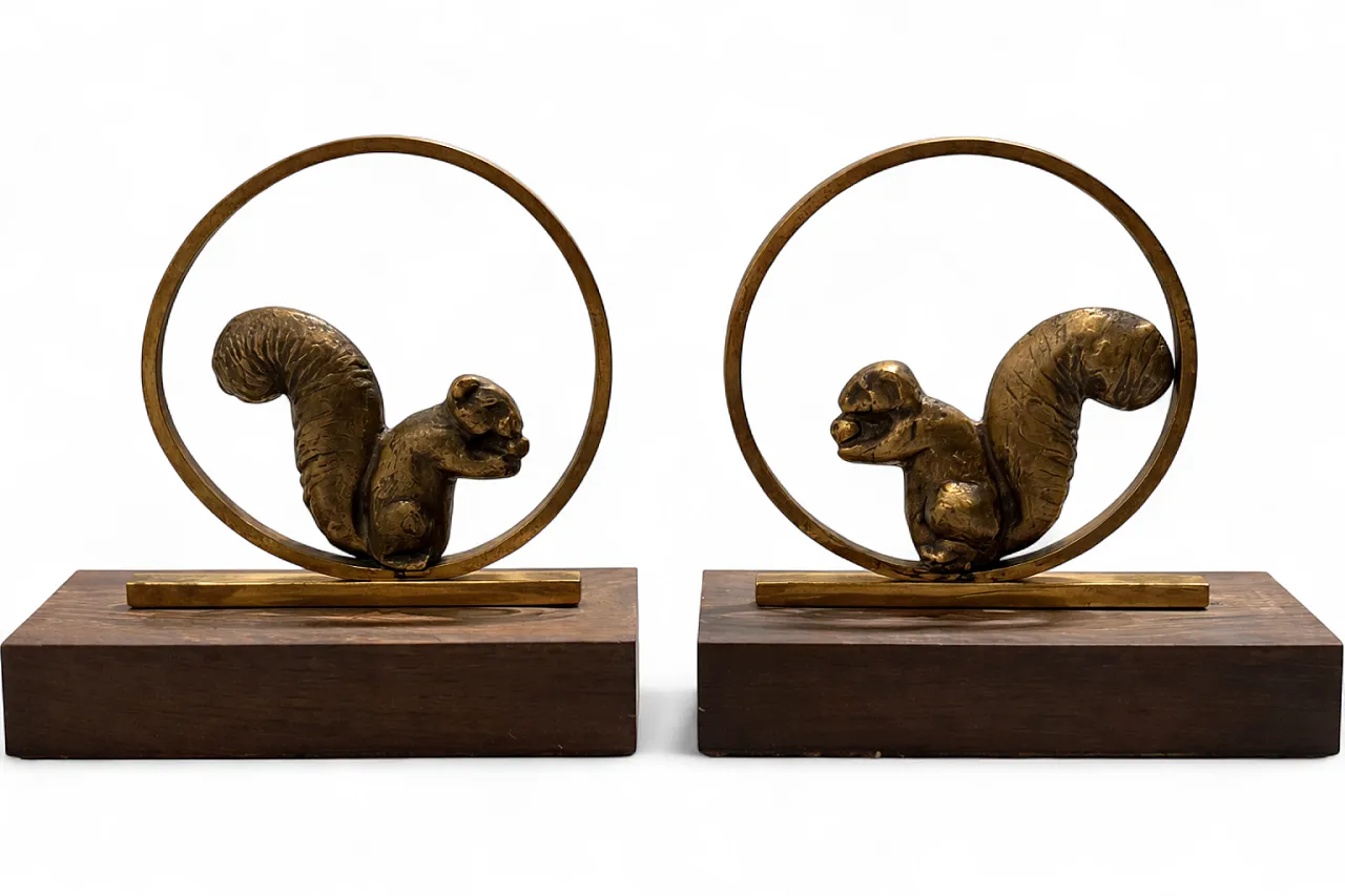 Pair of squirrels bookends in bronze and rosewood, 20th century 8