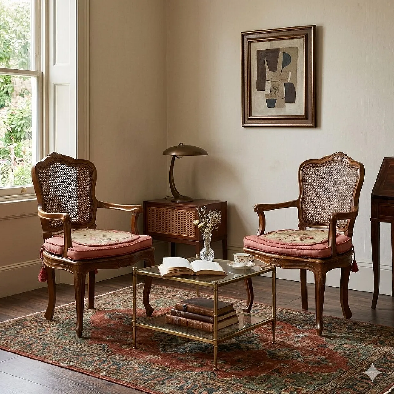 Pair of Baroque style armchairs in walnut, 19th century 2
